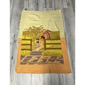 Vintage 1970s Mid-Century Americana Folk Art Woven Cloth Textile Art Tapestry